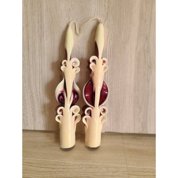 Decorative Ribbon Taper Candles 6.5" Carved Swirl Design, Gift or Display Pair - Picture 1 of 3